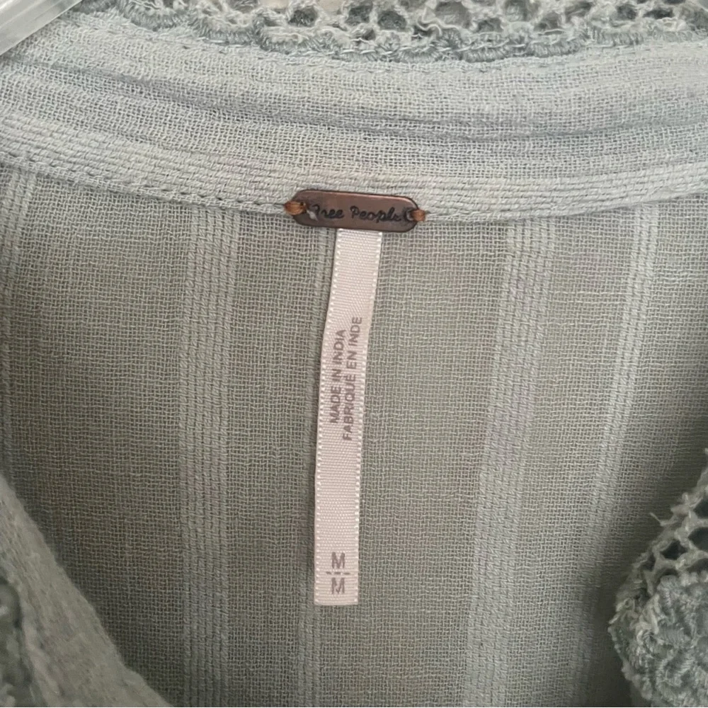Free People Light Gray Lace-Trim Button-Down Shirt